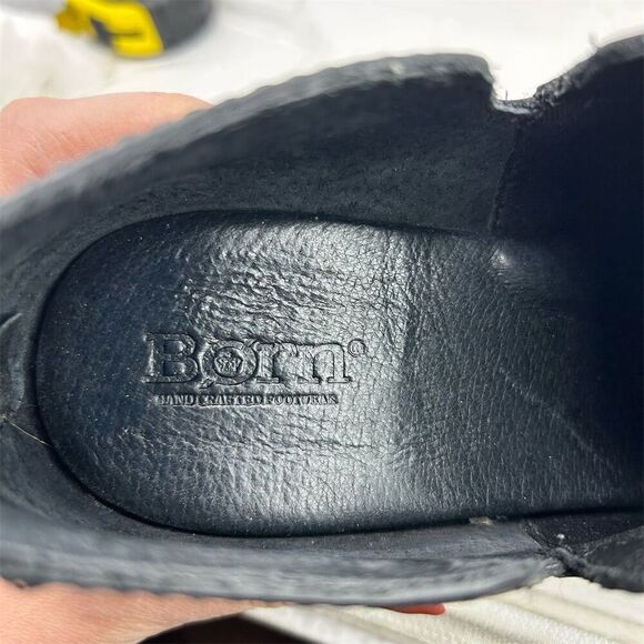 Born Antonia Black Leather Heeled Ankle Booties Size 7.5M Casual Back Zipper - Picture 14 of 14